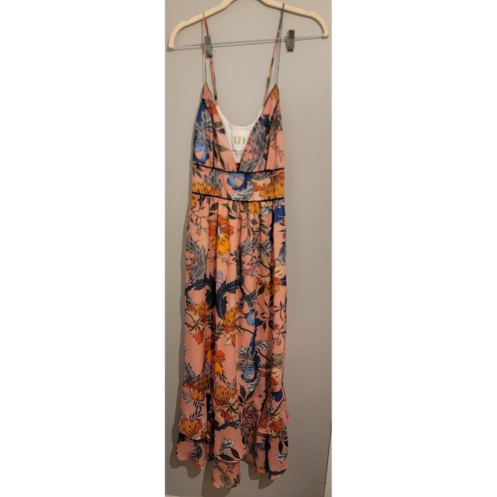 The Jetset Diaries TJD Floral Maxi Dress Peach Pink Boho Ruffle XS Coastal
